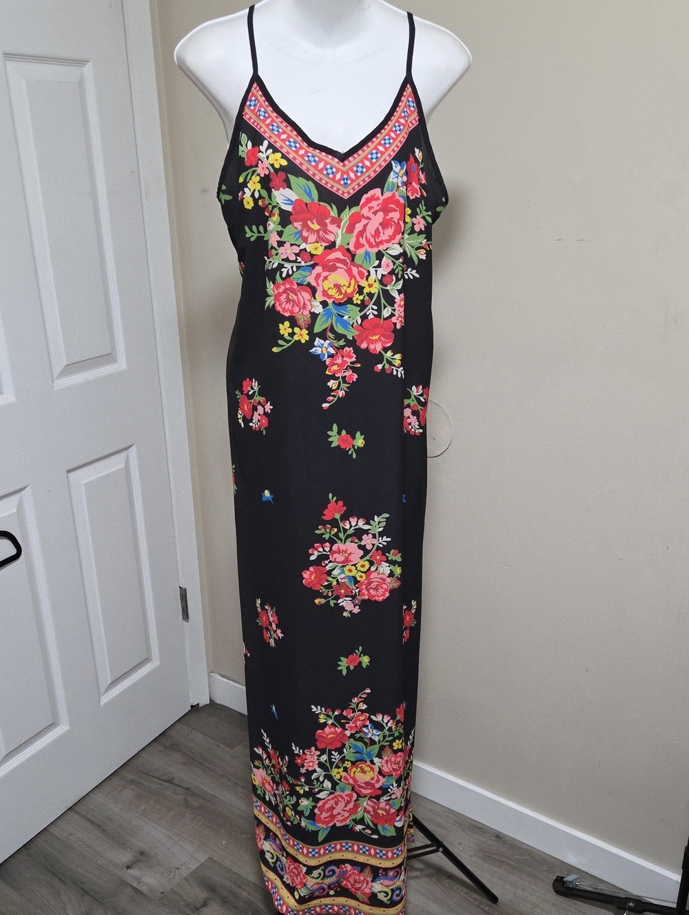 Flying Tomato Black Floral Maxi Dress with Pink and Multicolor Accents